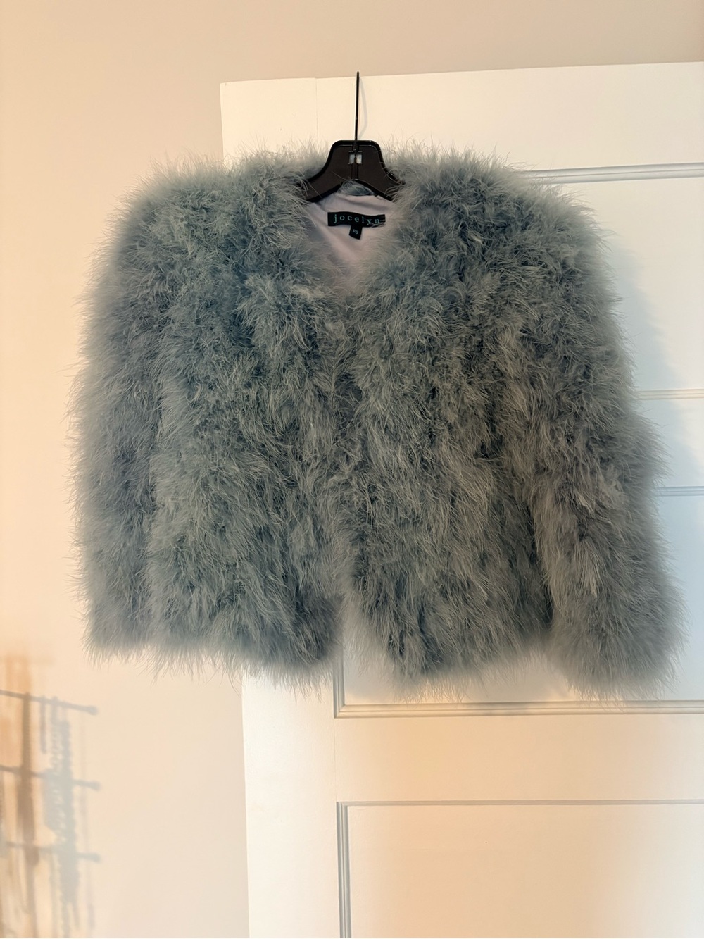 Jocelyn womens feather Jacket in Dusty Blue